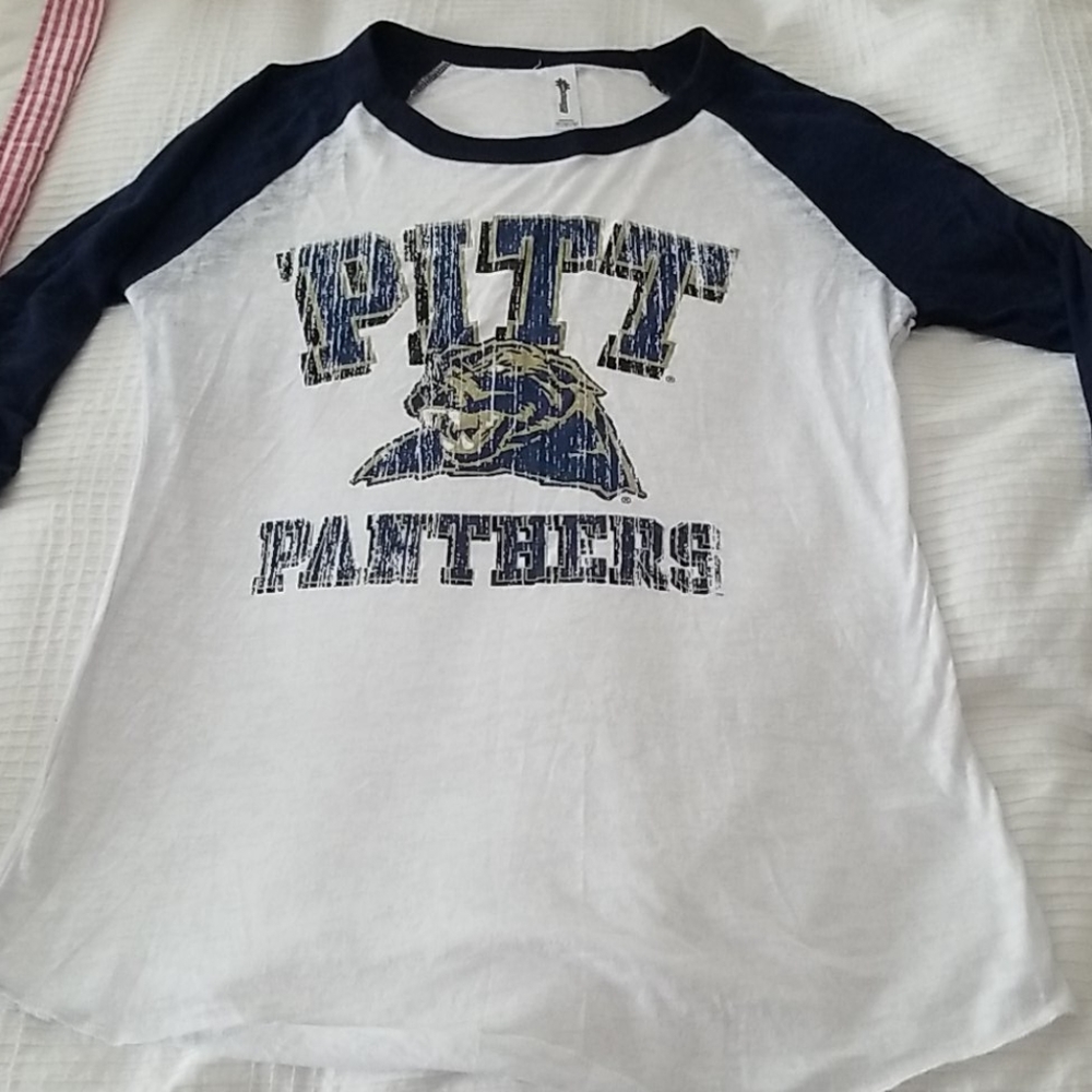 Distressed 3/4 sleeve Pitt Panthers tee